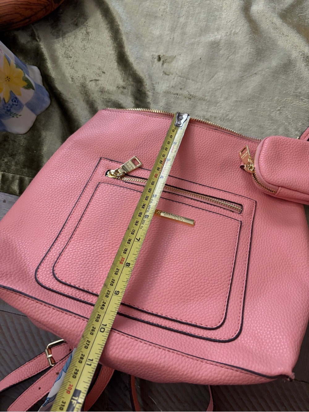 Steve Madden Coral Pink Pebbled Leather Crossbody with Floral Scarf - Picture 10 of 13